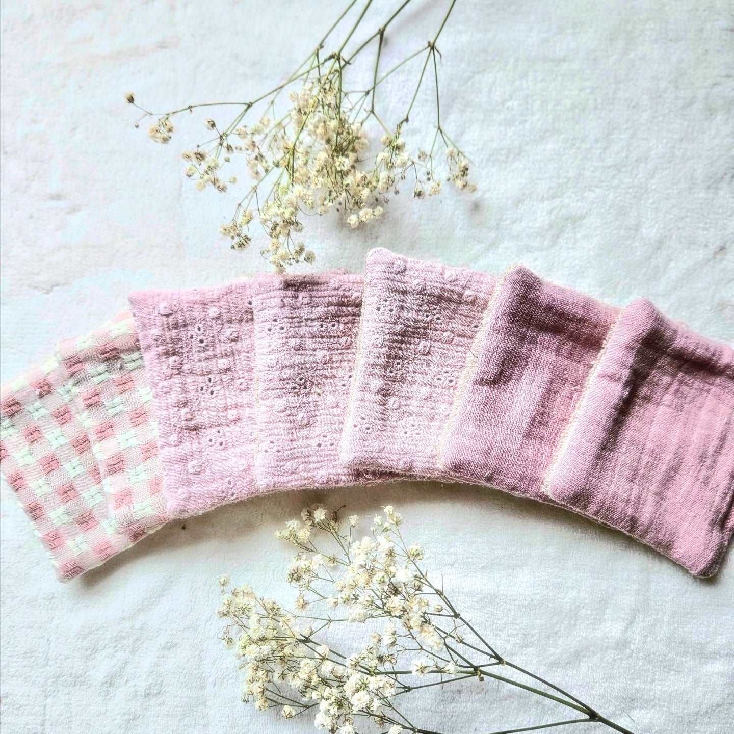 Cotons réutilisables pour maman et bébé - Rose - Lot de 7 - Les Trésors de Gaby