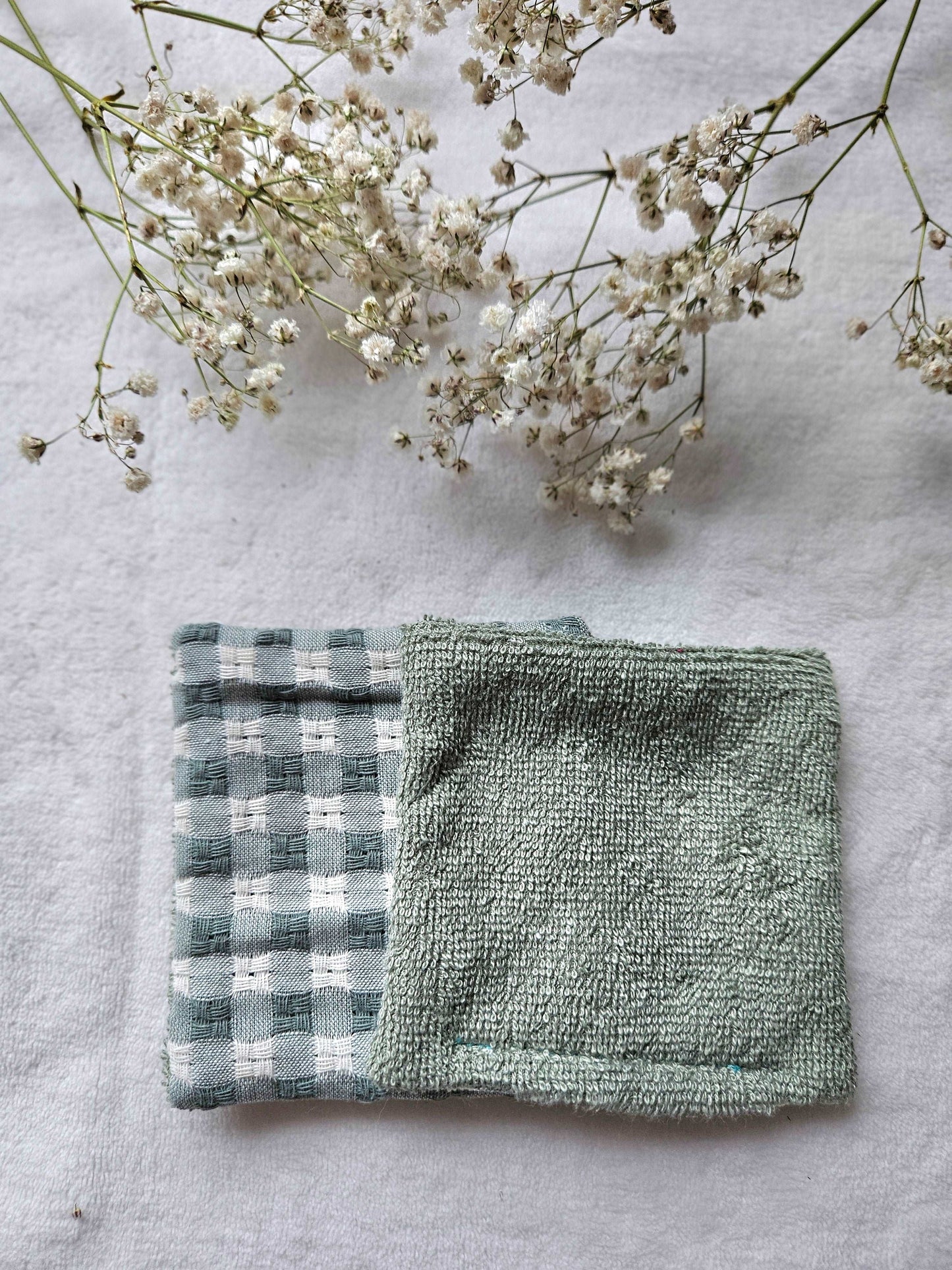 Cotons réutilisables pour maman et bébé - Vert Sauge - Lot de 7 - Les Trésors de Gaby