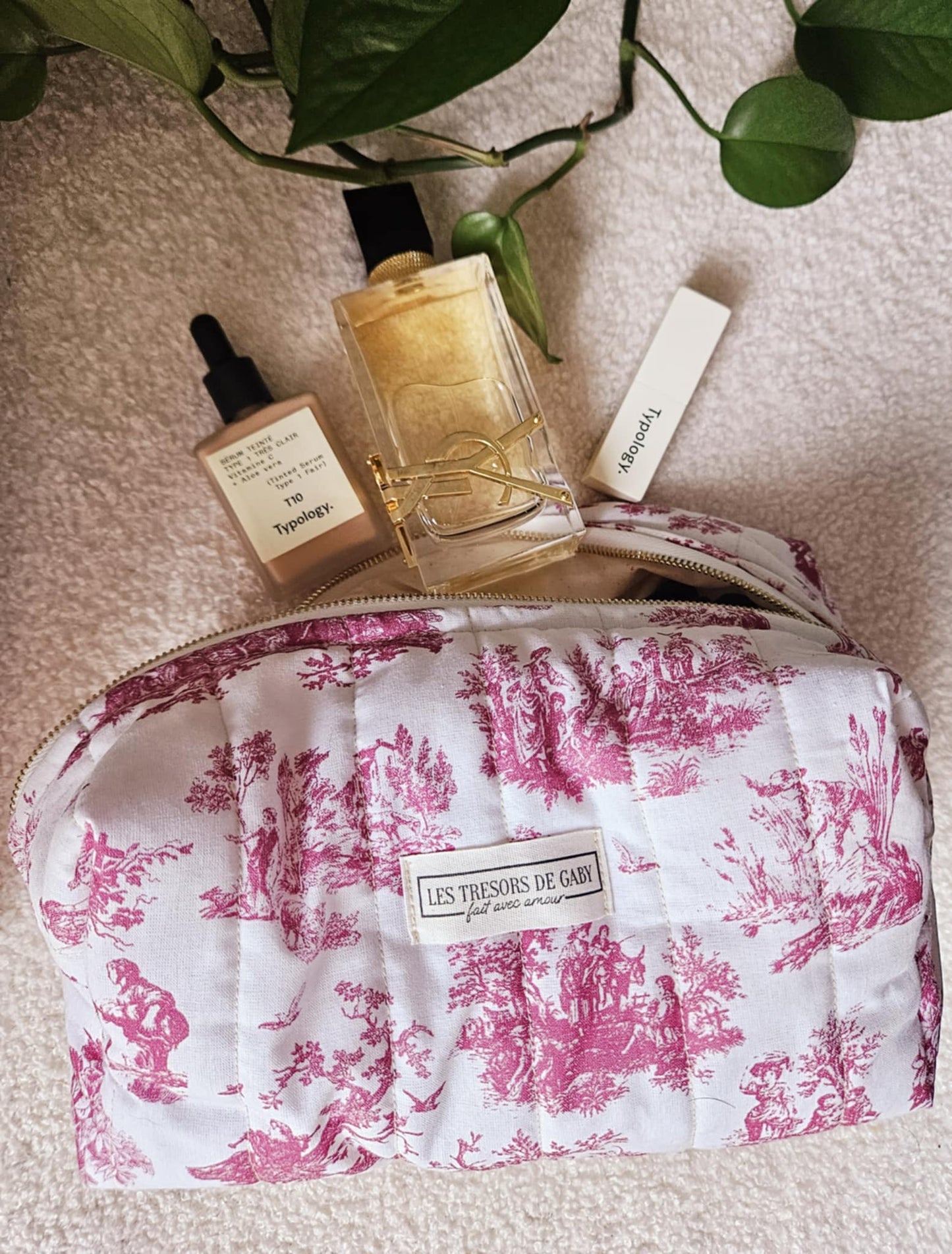 Trousse de toilette et soins Morgann - Toile de Jouy - Personnalisable