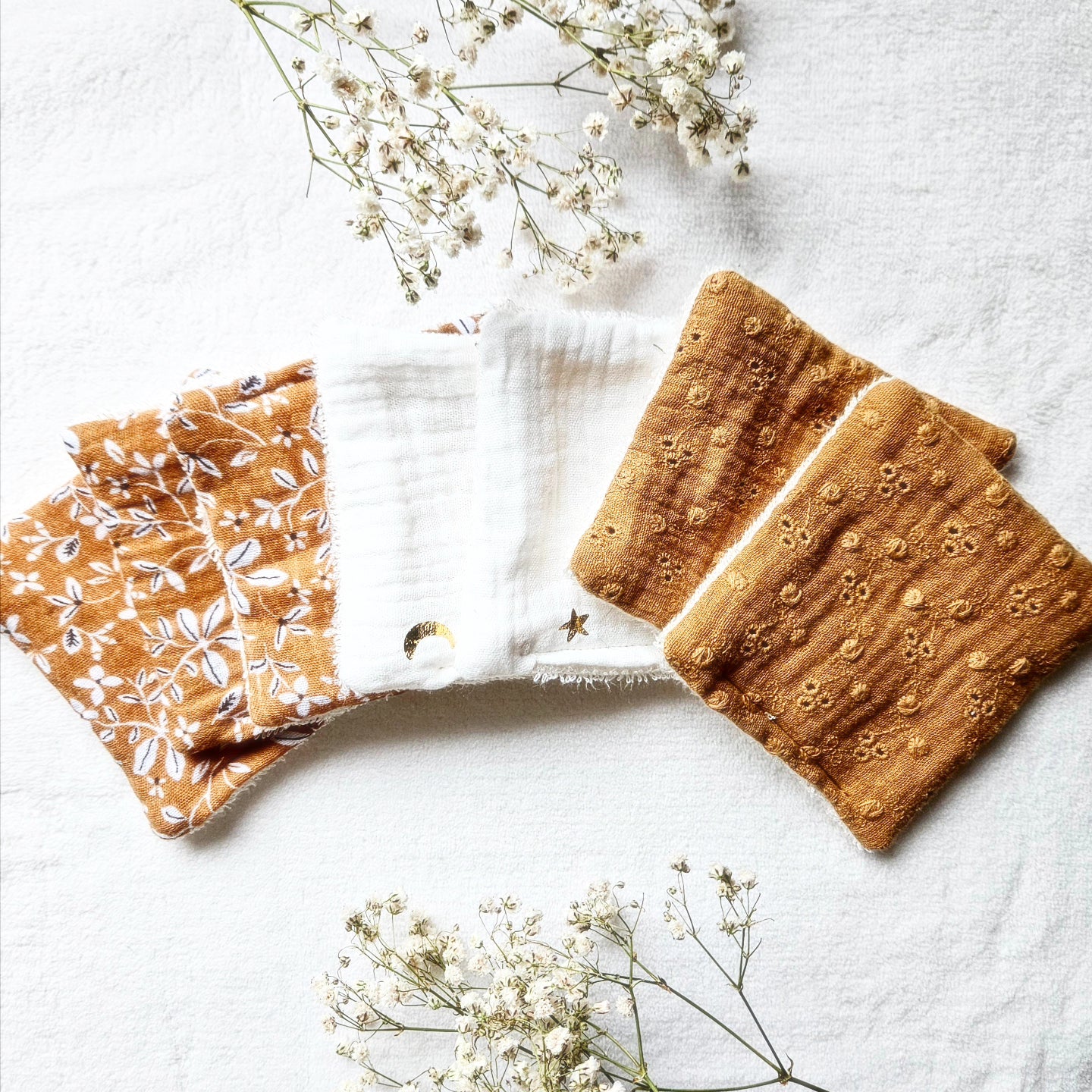 Cotons réutilisables pour maman et bébé - Terracotta - Lot de 7 - Les Trésors de Gaby