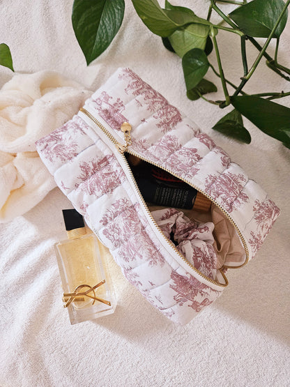 Trousse de toilette et soins Morgann - Toile de Jouy Blush - Personnalisable