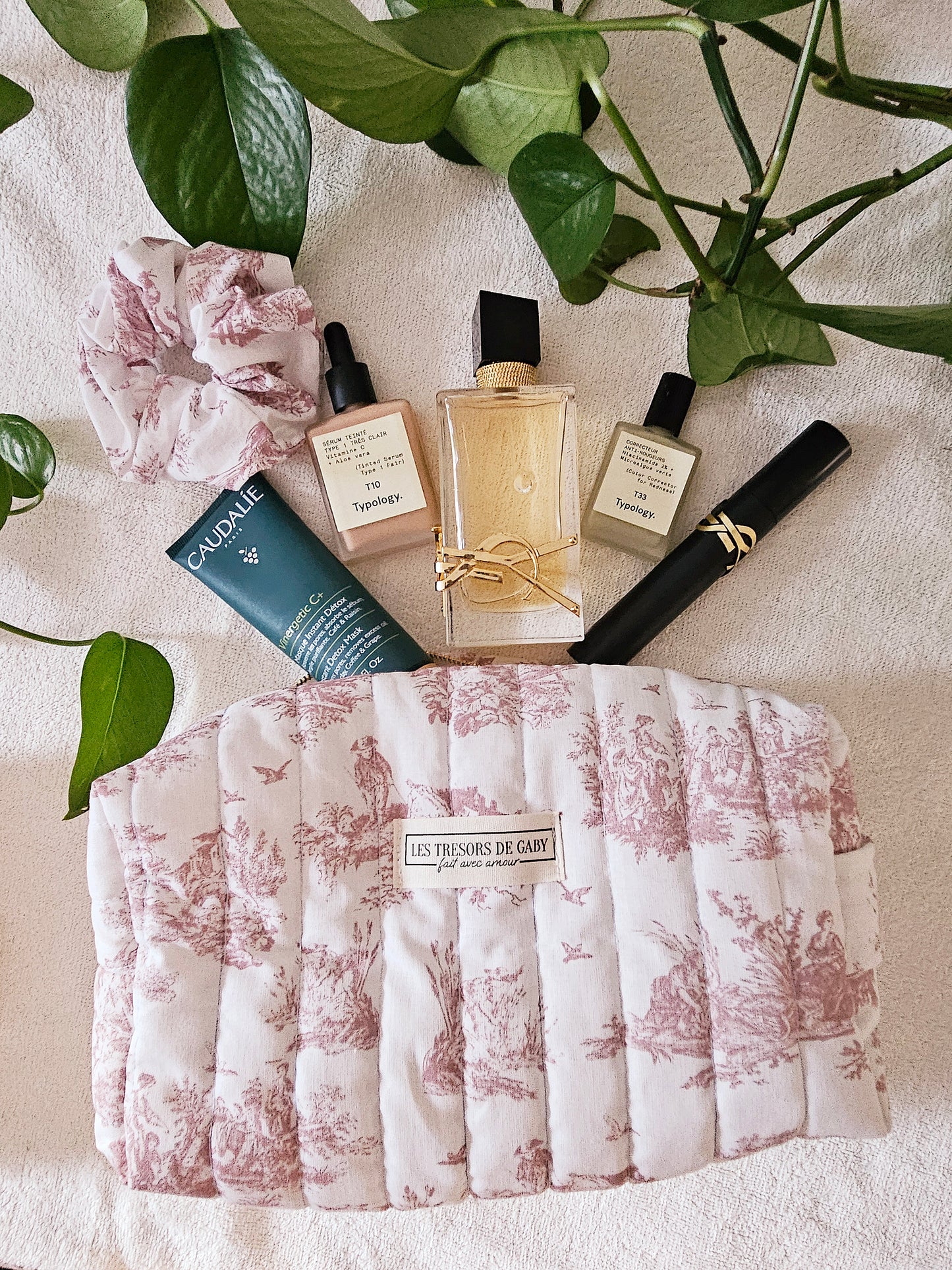 Trousse de toilette et soins Morgann - Toile de Jouy Blush - Personnalisable