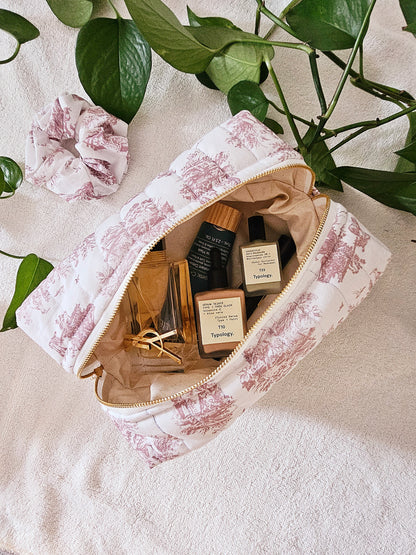 Trousse de toilette et soins Morgann - Toile de Jouy Blush - Personnalisable