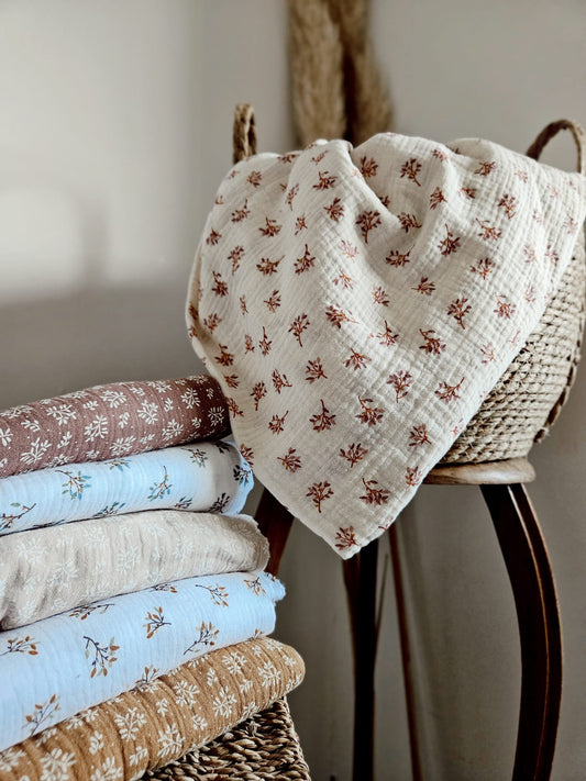 Couverture Personnalisable Jeanne - Double Gaze de Coton Florale