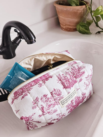 Trousse de toilette et soins Morgann - Toile de Jouy - Personnalisable