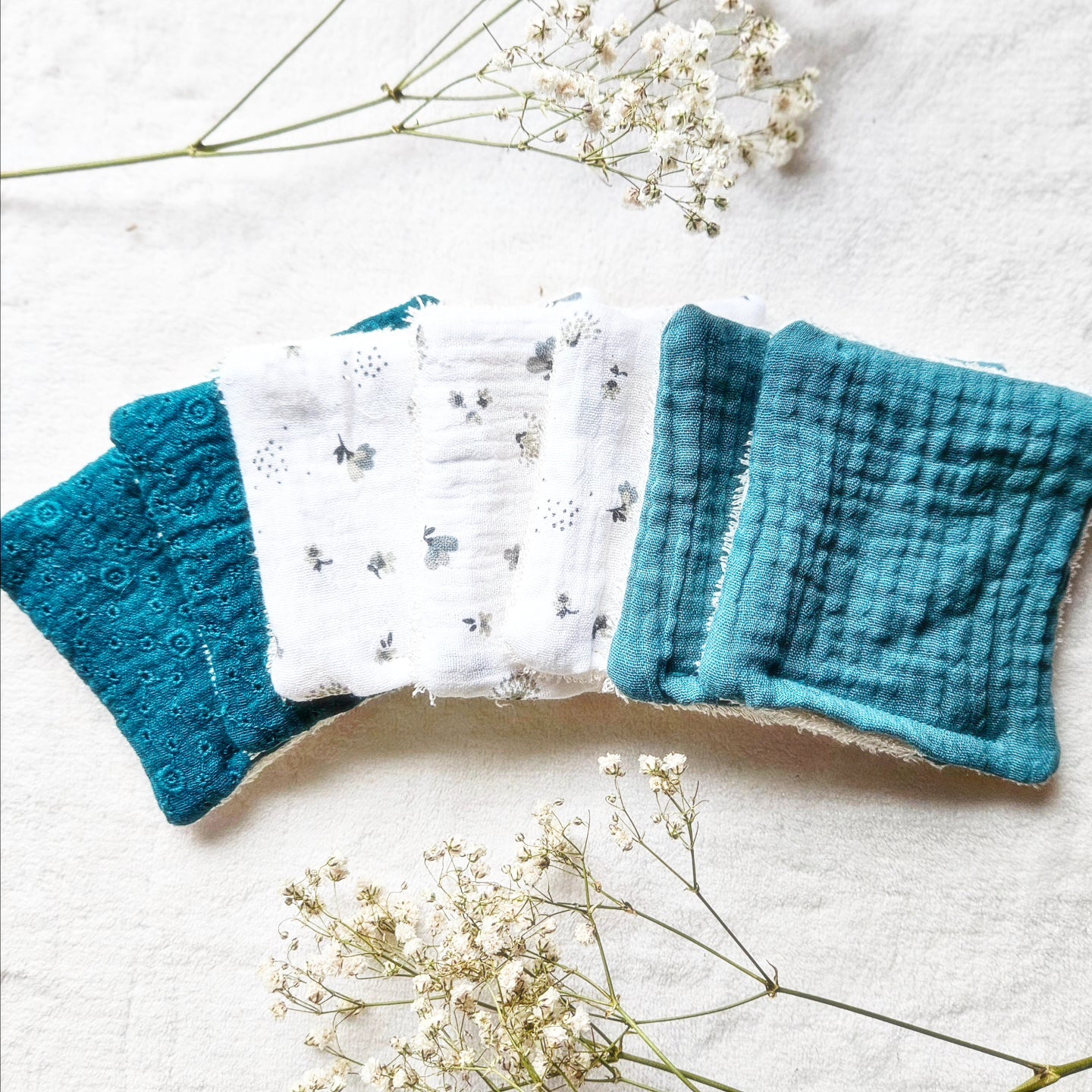 Cotons réutilisables pour maman et bébé - Bleu - Lot de 7 - Les Trésors de Gaby