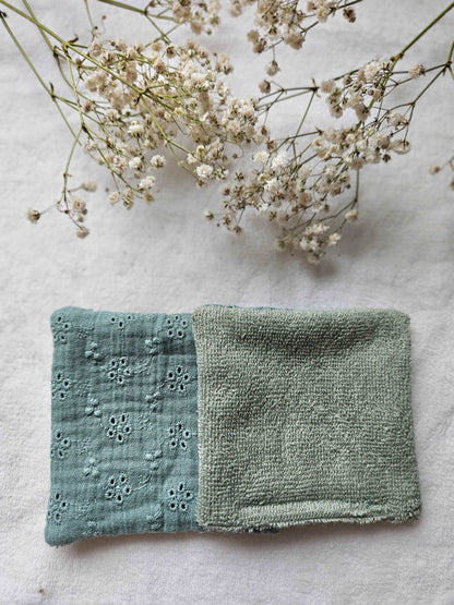 Cotons réutilisables pour maman et bébé - Vert Sauge - Lot de 7 - Les Trésors de Gaby