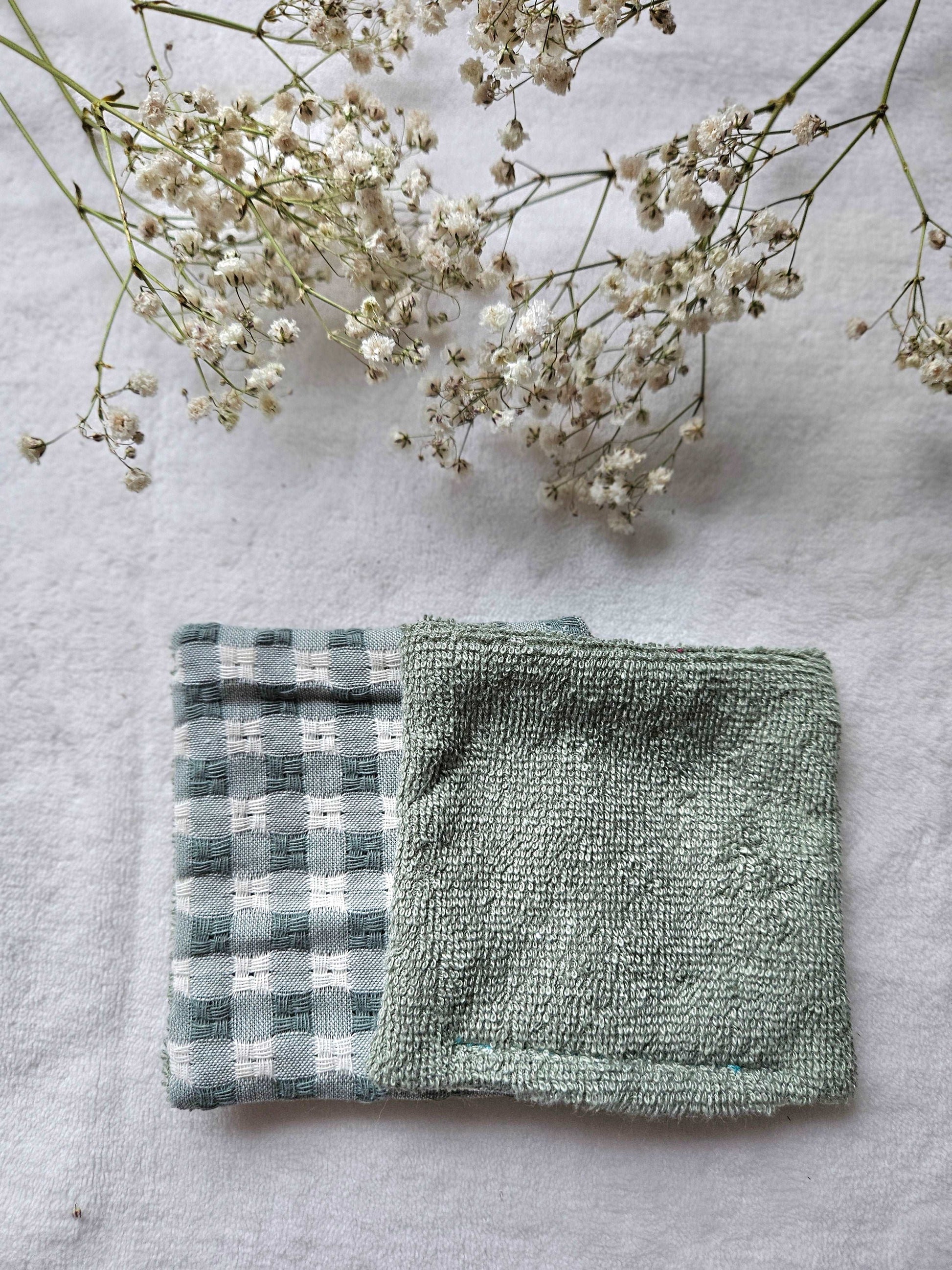 Cotons réutilisables pour maman et bébé - Vert Sauge - Lot de 7 - Les Trésors de Gaby